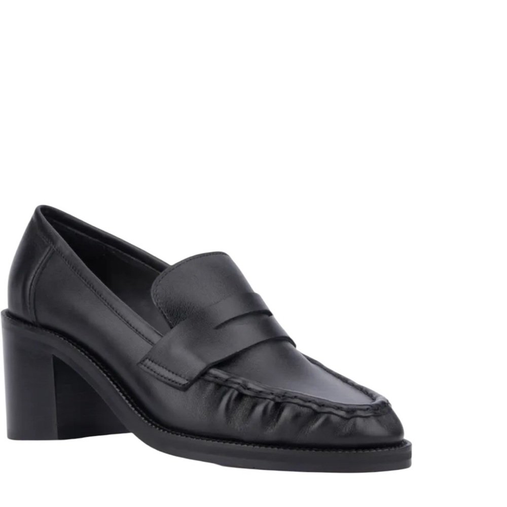 Aquatalia Black Leather Josette Waterproof Block Heel Loafers